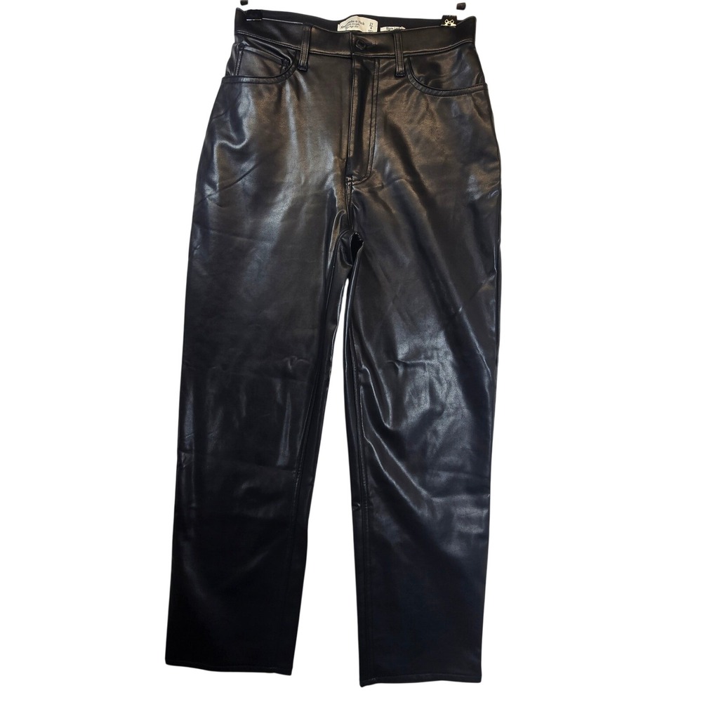 Abercrombie Fitch Womens Ultra High Rise‎ Vegan Leather Pants 27x26 Black Goth 4